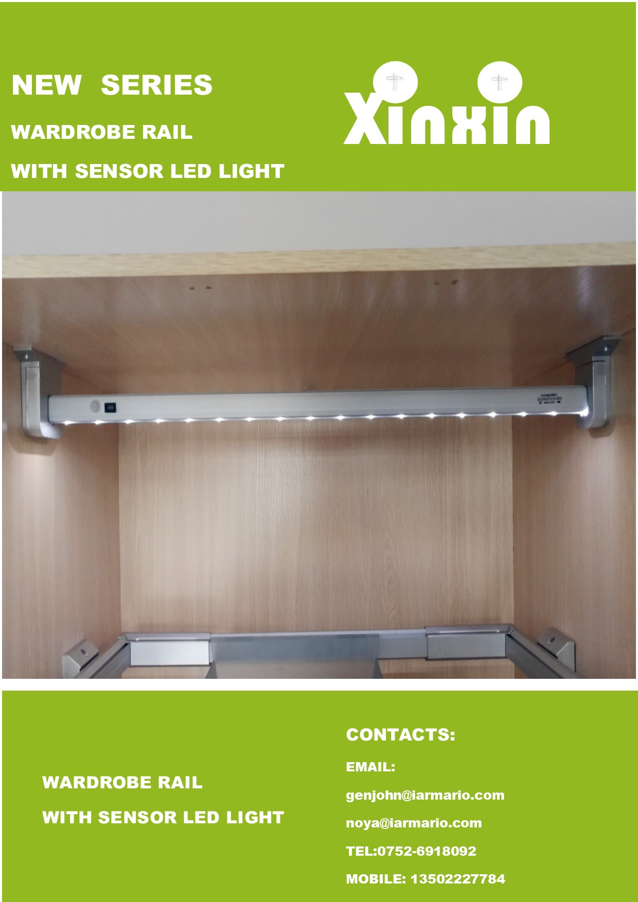 Human Body Sensor Switch LED Wardrobe Hanging Pole/Hanger